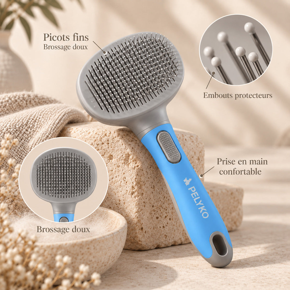 Picots fins à embouts protecteurs de la brosse autonettoyante PELYKO