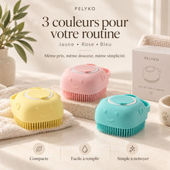 Brosse de bain PELYKO en trois couleurs : jaune, rose et bleu